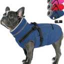PETDSH Dog Coat Large, Built-in Harness Dog Jacket with Warm Fleece Lining, Waterproof Reflective Dogs Winter Coat, Pet Coats with Pocket and Trash Bags (Navy Blue, Large)