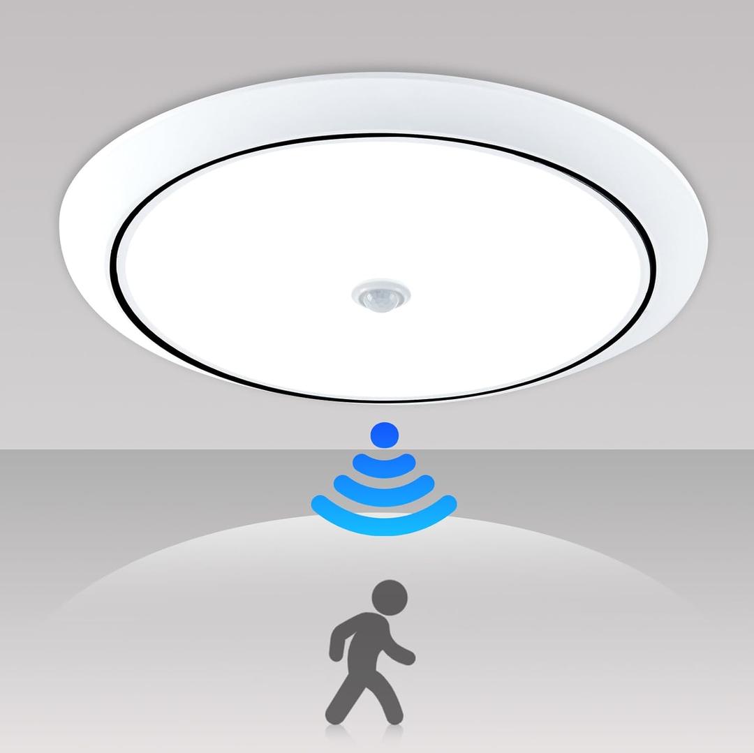 9 Inch Motion Sensor LED Ceiling Light, Flush Mount Ceiling Light 6500K Closet Lights, Wired Motion Sensor Light Indoor for Stair Closet Porch Hallway Laundry (12W)