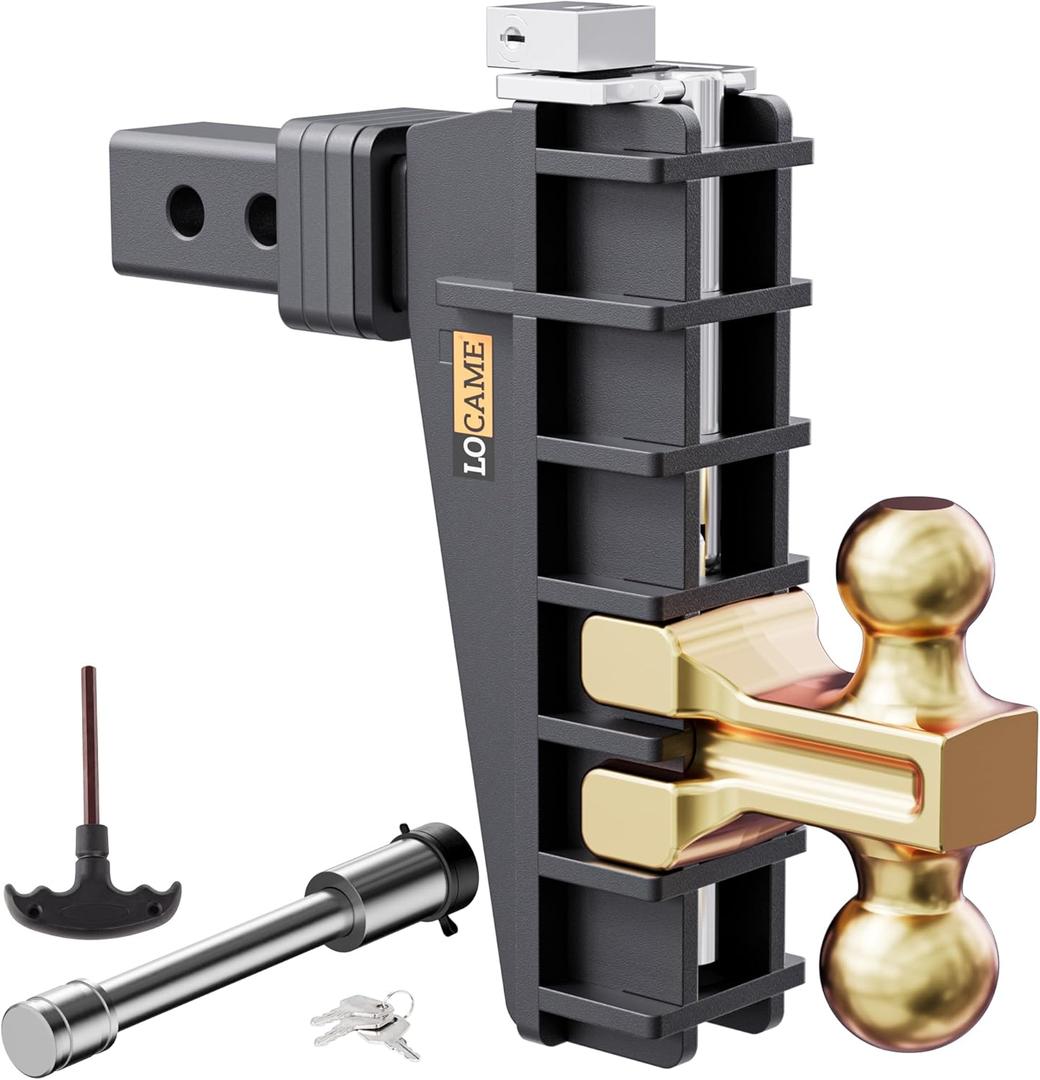 LOCAME Adjustable Trailer Hitch, Fits 2.5-Inch Receiver, 8-Inch Drop/Rise Drop Hitch, 28,000 LBS GTW-Tow Hitch for Heavy Duty Truck, Solid Ball Mount, LC0079