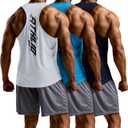 ATHLIO Men's Dry Fit Muscle Workout Tank Tops, Y-Back Bodybuilding Gym Shirts, Athletic Fitness Tank Top (Quick Dry 3pack White/ Sky Blue/ Navy)