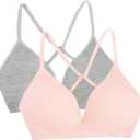 Fruit of the Loom Girls' 2-Pack Seamless Soft Cup Bras  Lightweight & Gentle Support (34, Grey Heather/Blushing Rose)