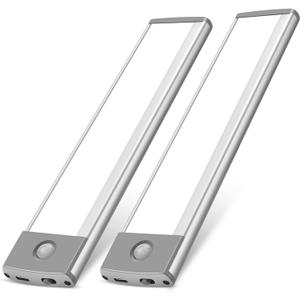 30-LED Under Cabinet Lights,USB Rechargeable Kitchen Cupboard Night Light,Battery Operated Under Counter Closet Lighting,Motion Detector Night Light,Wireless Magnetic Motion Activated Light-2Pack (7.8 in-30LED-2PACK, Silver White Light)