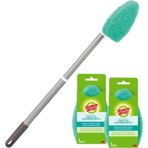 Scotch-Brite Extendable Tub & Tile Scrubber Kit, Includes 1 Handle and 3 Non-Scratch Scrubber Pads