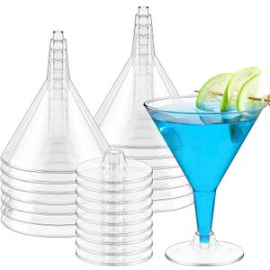 TOFLEN 24 Pack Plastic Martini Glasses 7 oz Cocktail Glasses, Small Reusable Dessert Cups, Clear Stemmed Dessert Shot Glasses for Party Wine, Champagne, Margarita and Appetizers