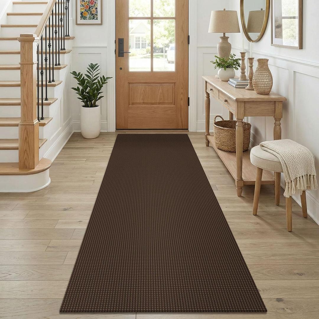 KOZYFLY Cotton Runners for Hallway 2.5'x8', Washable Runner Rug, Woven Non Slip Kitchen Runner, Braided Entryway Rug, Floor Carpet for Foyer, Bedroom, Hall, Brown/Dark Brown