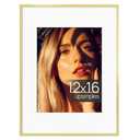 upsimples Aluminum 12x16 Picture Frame Gold, Display Photo 8.5x11 with Mat or 12 x 16 without Mat, Wall Hanging Metal Poster Frame with Acrylic Cover, 1 Pack