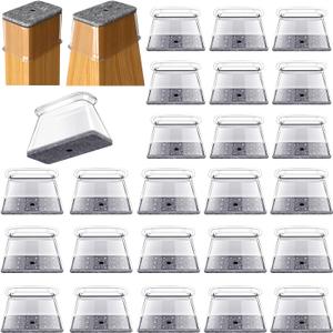 32 Pcs Rectangle Chair Leg Protectors for Hardwood Floors, Silicone Felt Furniture Leg Cover Pad for Protecting Floors from Scratches and Noise, Small (Fit L:1-1/8" to 1-1/2", W:3/4" to 1")