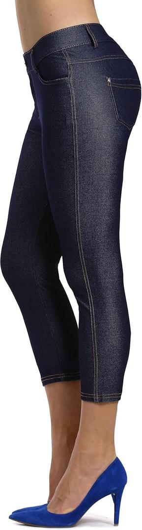 Prolific Health Women's Jean Look Jeggings Tights Slimming Many Colors Spandex Leggings Pants Capri S-XXXL (3X-Large, Navy Blue Capri)
