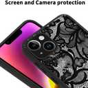 Magnetic Phone case for iPhone 14 6.1 Inch, Grade Protection & Wireless Charging - Aesthetic Lace Flower Pattern Phone Cover for Girls Women -Black Vintage Lace