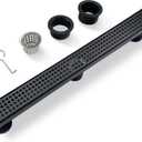 24 Inch Black Rectangular Shower Drain with Removable Quadrato Pattern Cover Grate Accessories and SUS304 Stainless Steel CUPC Certificate (24 inch)