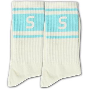 Blue and Off-white Striped Socks with The Letter (White)