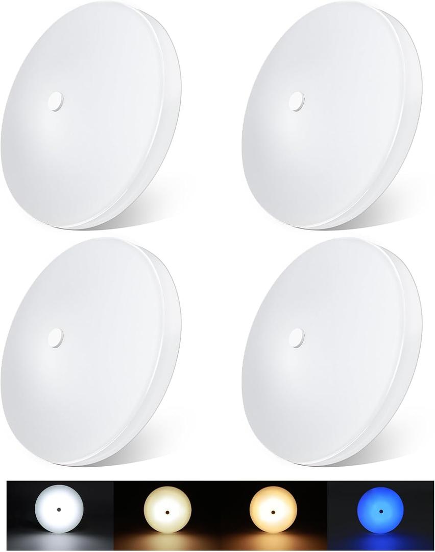 acegoo RV 3CCT 4.5'' LED Ceiling Dome Light, 3000K/4500K/6000K Switchable with Blue Nightlight 12V Puck Light for Motorhome Camper Trailer Boat, Surface Mount w/Dimmer Switch (4 Pcs)