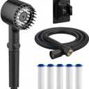 Ion Drops Filtered Shower Head with 59" Stainless Steel Hose, 5 Filter Cartridge and Angle-adjustable Bracket, 4 Spray Modes High Pressure ShowerHead with ON/OFF Switch (Black)
