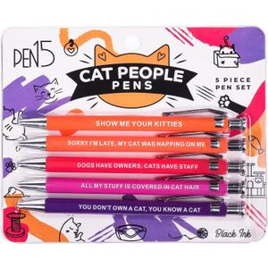 2 x Funny Cat People Pens - Snarky Office Gag Gift, Black Ballpoint Pens with Humorous Sayings for Pet Owners, Cat Lovers, Coworkers