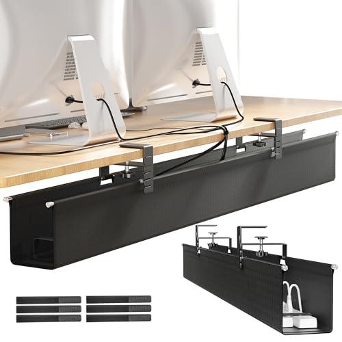 [Upgraded] Large Under Desk Cable Management Tray, Cinati Cable Management Under Desk No Drill, 42" Fabric Cord Hider for Wire Organizer, Cord Organizer for Office, Home - Supports Up to 30lbs Black