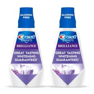 Crest Mouthwash/Mouth Rinse, 3D White Brilliance Whitening, Alcohol Free, Clean Mint, 2x1L (33.8 fl oz)