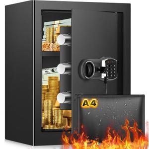 3.3 Cub Home Safe Fireproof Waterproof, Large Fire proof Safe Box with Fireproof Bag, Digital Keypad Key and Removable Shelf, Personal Security Safes for Home Money Jewellery Documents Valuables