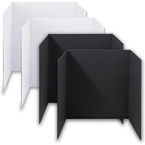 4-Pack Trifold Display Boards, Black+White 24 x 16 Inches Tri-Fold Corrugated Presentation Boards for Classroom Projects, Science Fairs, Business Events, and Exhibits