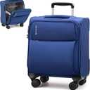 Hanke 16 Inch Underseat Carry On Luggage with Spinner Wheels Airline Approved, Small Rolling Suitcase Softside Underseater Lightweight TSA Travel Roller Suitcase Carry-On Bag, Blue 
