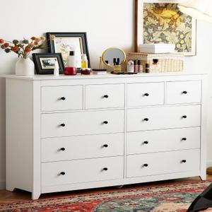 EnHomee 10 Drawer Dresser for Bedroom, Wide Chest of Drawers, Large Wooden Storage Dresser for Bedroom, Closet, HallwayWhite