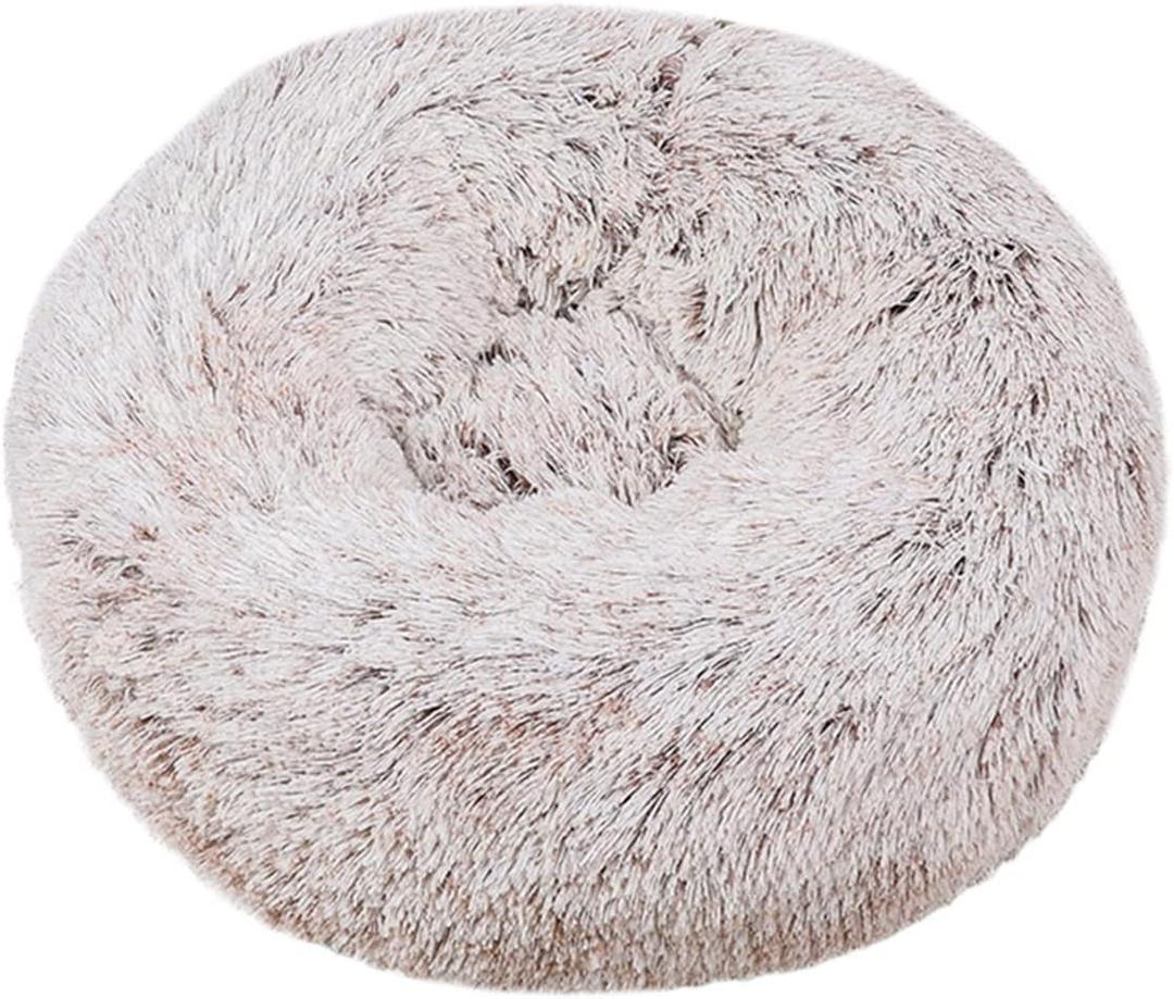 Dog Bed Calming Dog Beds for Small Medium Large Dogs - Round Donut Washable Dog Bed, Anti-Slip Faux Fluffy Donut Cuddler Anxiety Cat Bed 24in (Circle diameter 24in/60cm, Gradient Coffee)