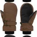 SATINIOR 3 Pairs Kids Snow Mittens Waterproof Winter Ski Gloves Warm Thicken Snow Gloves for Girls Boys (3-5 Years, White, Coffee, Black)