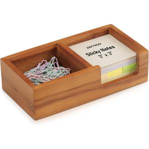 Demigo Wooden Sticky Note Holder for Desk Solid Acacia Wood Organizer for 3x3 Note Pads, Paper Clips, Office Supplies Compact Memo Pad Holder for Home Office, Teachers