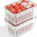 2 Pcs 3.42 Quart/3.2 L Large Berry Containers for Fridge with Colander, Lid Plastic Berry Keeper Produce Saver with Adjustable Air Vent Storage Keep Fruit Lettuce Fresh, 8.3x5.5x4.3inch