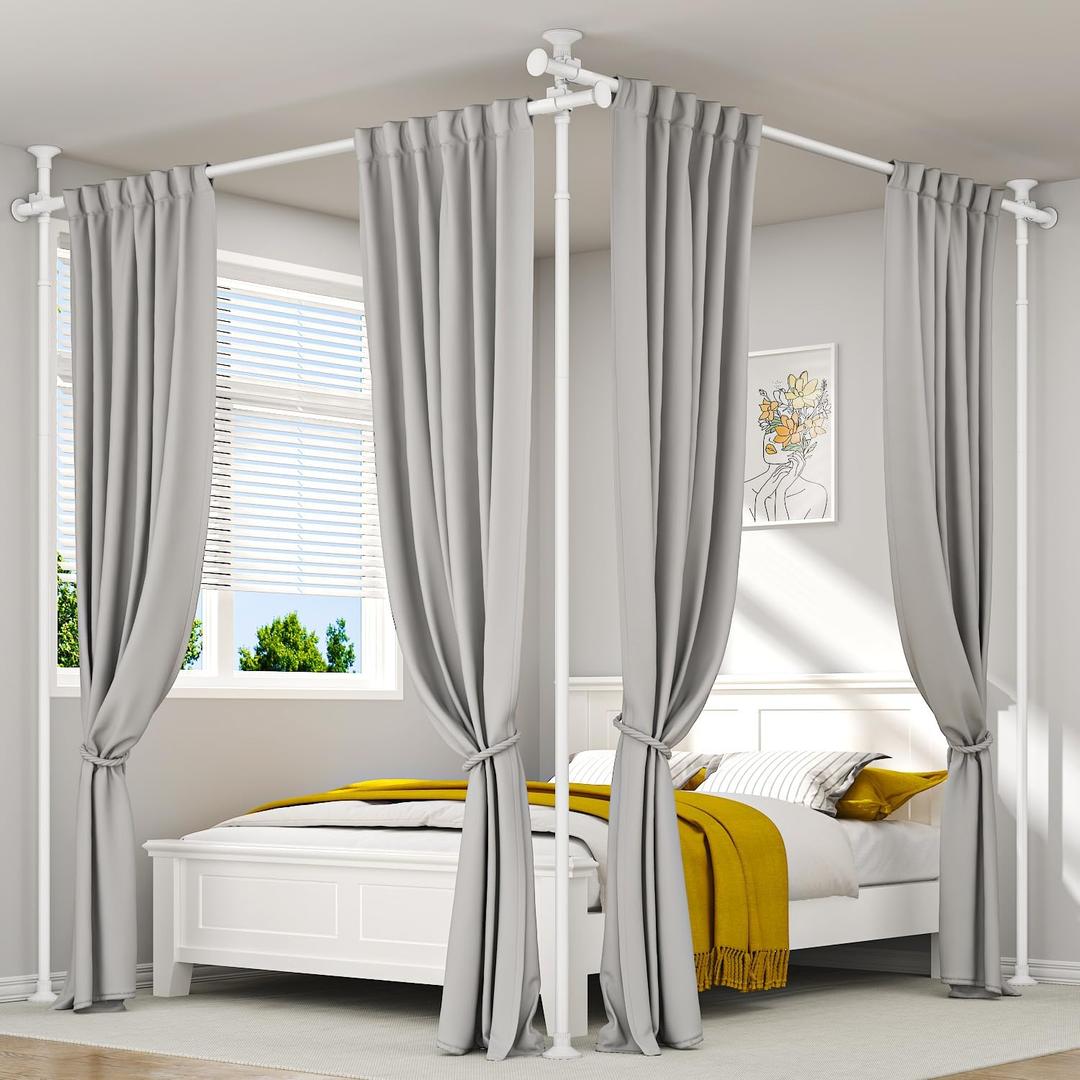 ALLZONE Partition Room Divider Curtain Rod, Adjustable Wall Divider for Room Separation, 63 to 130inch(H) & 31 to 135inch(W), No Drill, Three Mounting Options, Ideal for Creating Privacy Space, White