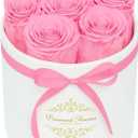 7 Forever Flowers in a Luxury Suede Box, Preserved Roses Birthday Gifts for Women, Romantic Anniversary Wedding Gifts for Women Her Girlfriend Wife, Pink