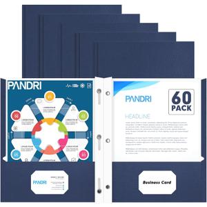 Two Pocket Folders, PANDRI 60 Pack Two Pocket Folders with Prongs, 3 Prong Folders Designed for Office and Classroom, Letter Size Darkblue