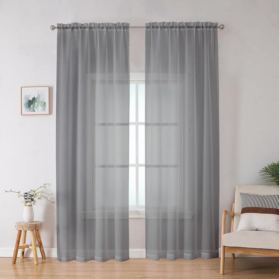 OWENIE Grey Sheer Curtains, Sheer Curtains 78 inches Long 2 Panels Set, Rod Pocket Voile Fimly Gray Drapes for Living Room/Bedroom, 2pcs, Each 42" W x 78" L