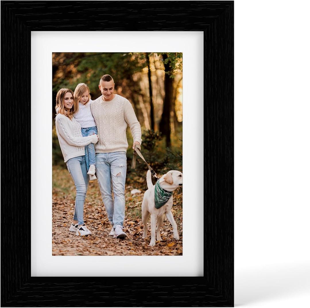 YESKAY 5x7 Picture Frame - 5 x 7 Photo Frame Made of Solid Oak Wood and Real Glass,Display Picture 4x6 with Mat or 5x7 Without Mat,5 by 7 Frames for Wall & Tabletop(Color Black)