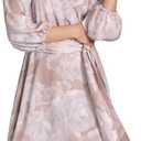 Calvin Klein Womens 3/4 Balloon Sleeve V-Neck Knee Length Faux Wrap Dress (8, Oyster Multi)