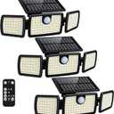 Solar Lights Outdoor, 3 Head Solar Motion Lights Outdoor with 2500LM High Brightness, Built-in Bigger Tempered Glass Solar Panel, Sensitive PIR Motion Inductor(3-Pack)