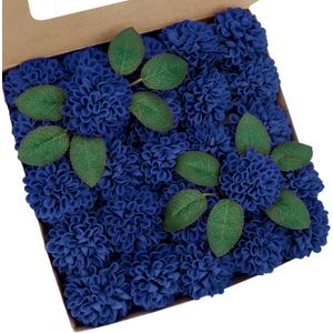 Artificial Flowers, 25pcs Realistic Artificial Rose for DIY Wedding Bouquets Centerpieces Arrangements, Sage Green Dahlia Flowers with Stem for Bridal Shower Party Home Decorations, Blue 