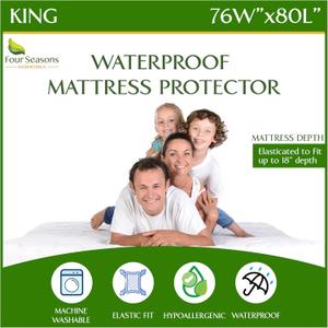 Four Seasons Essentials King Size Waterproof Mattress Protector - Cooling Viscose derived from Bamboo Fitted Sheet Mattress Cover - Quilted Jacquard Pad Protects from Dust Allergens (White)
