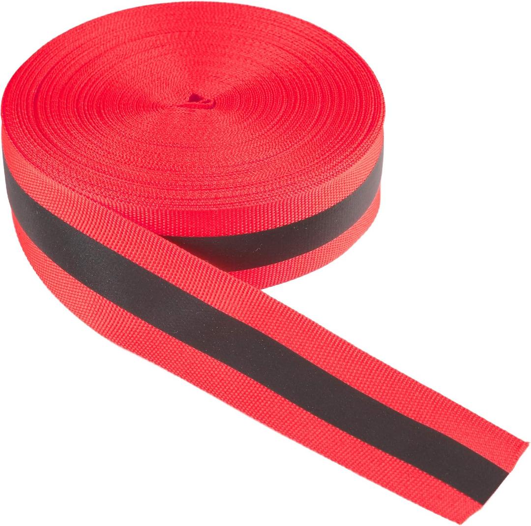 LLPT Reflective Ribbon Sew On Tape High Visibility 1 x 50 Ft Nylon Silver Florescent Safety Webbing for Warning Safety Trim Deco on Vest Belt Jacket Bag Pants Shoes Pet Wears Red(RRR150)