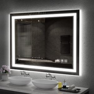 LED Mirror for Bathroom, 48x36 Inch Backlit + Front Lighted Bathroom Vanity Mirror with Lights for Wall, Double Light Strips, 3 Colors, Shatter-Proof, Anti-Fog and Brightness Memory