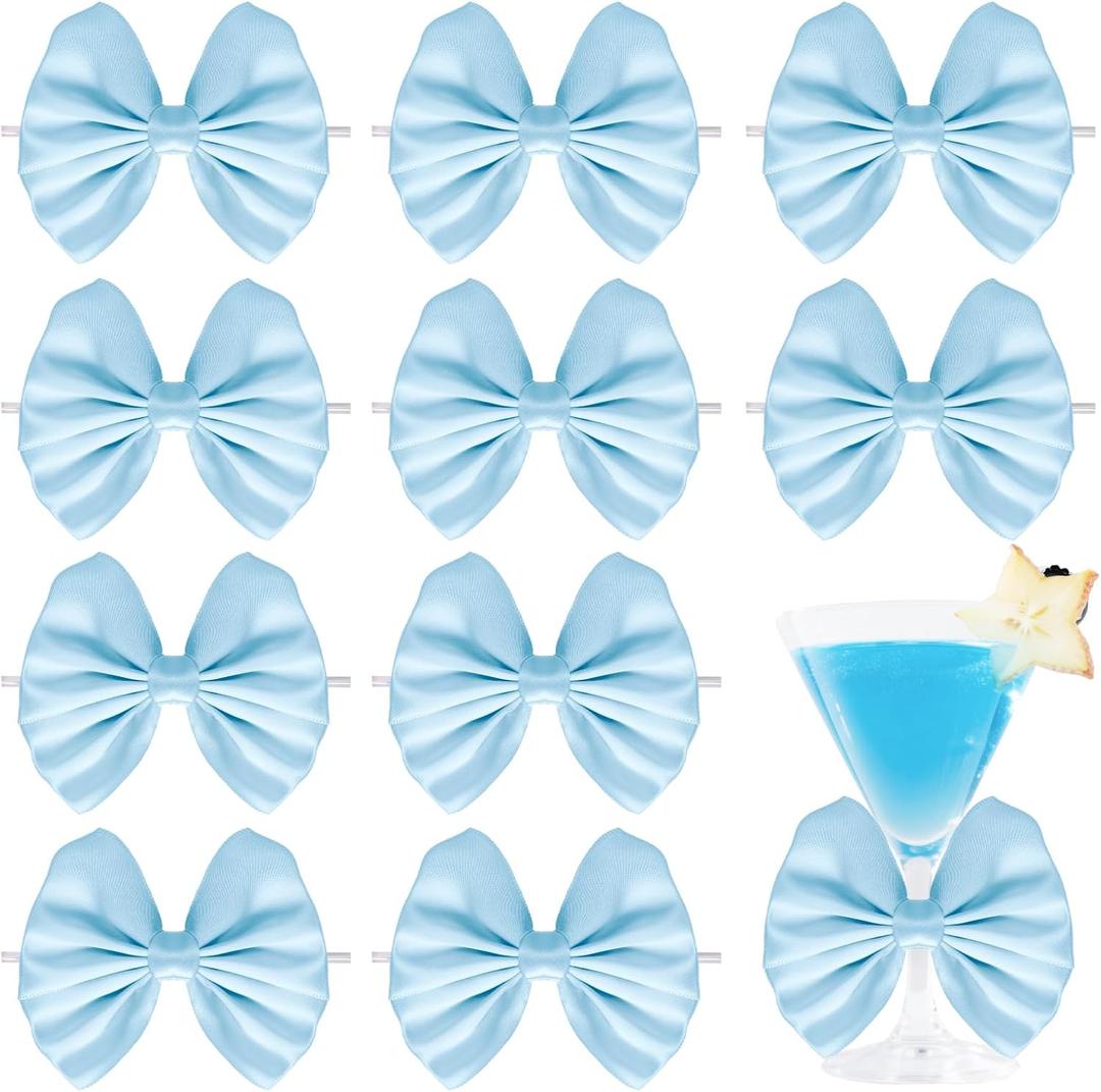 24 Pcs Baby Blue Satin Ribbon Twist Tie Bows for Treat Bags 3.5inches Blue Bows for Crafts Premade Bows Decorating Gifts Wrapping Bows for Pop Candy Apples Cake Bakery Wedding Party