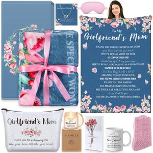 10 Pcs Gifts for Boyfriend's Girlfriend's Mom Future Mother in Law Basket Women Birthday Mothers Day Gift Set Include Blanket Necklace Candle Mug Socks(Girlfriend's Mom)