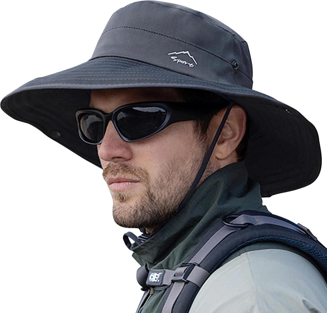 Cooling Sun Hat for Men Women,Wide Brim Bucket Hat Foldable Boonie Hat for Fishing Hiking Garden Safari Beach (Gray)