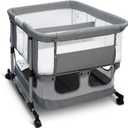 Twin Bassinet for 2 Babies, Double Bassinet for Twins, Rocking Bassinet with Wheels and Storage Basket, Full-Mesh Sides, 5-Height Adjustable, Portable and Stable Baby Crib (Standard Grey)