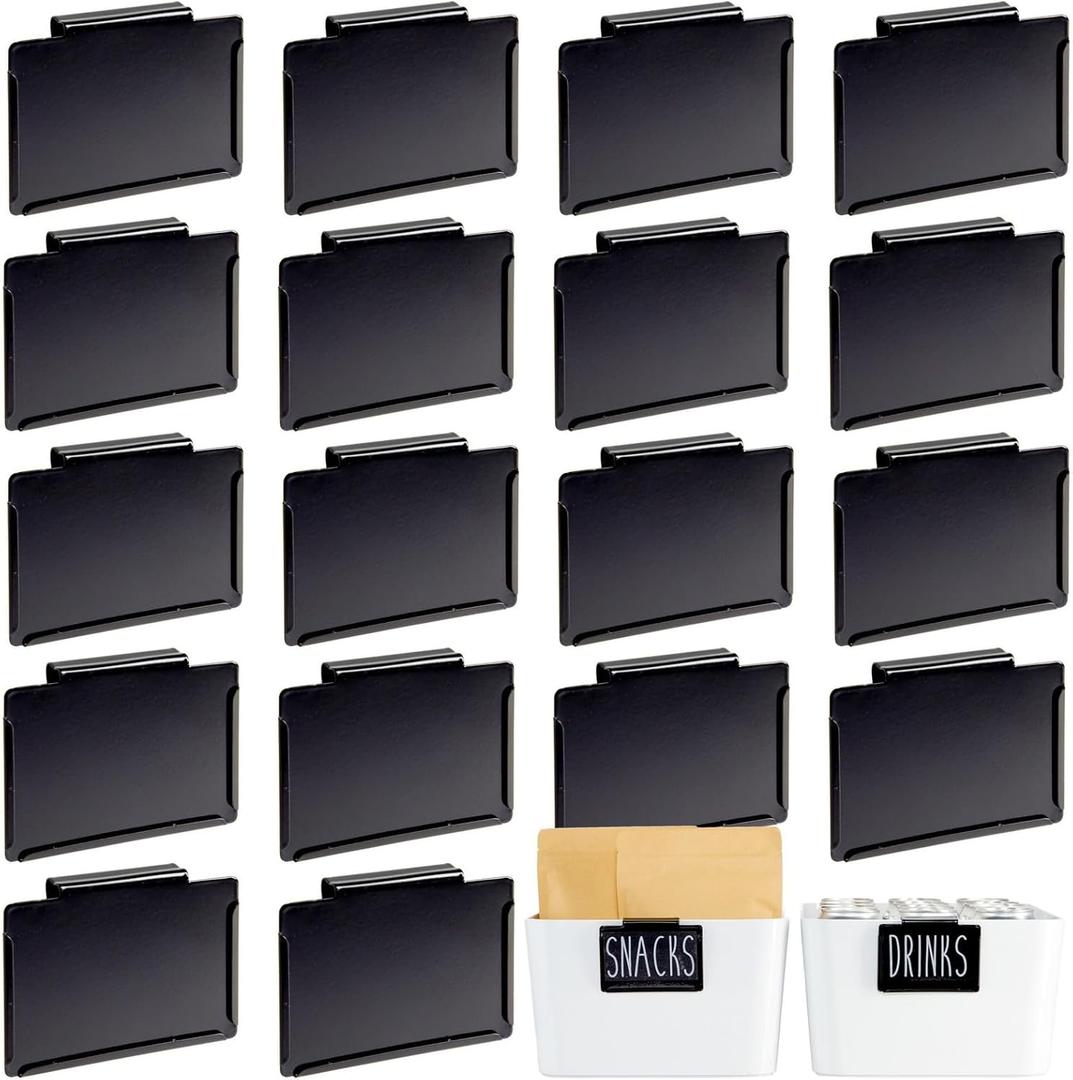 Talented Kitchen Metal Basket Label Clips - Removable Clip-On Storage Bin Holders - Durable Construction for Pantry Basket Labels - Secure Attachment for Metal Bins - 3.5"x 2.5", 18-Pack Black