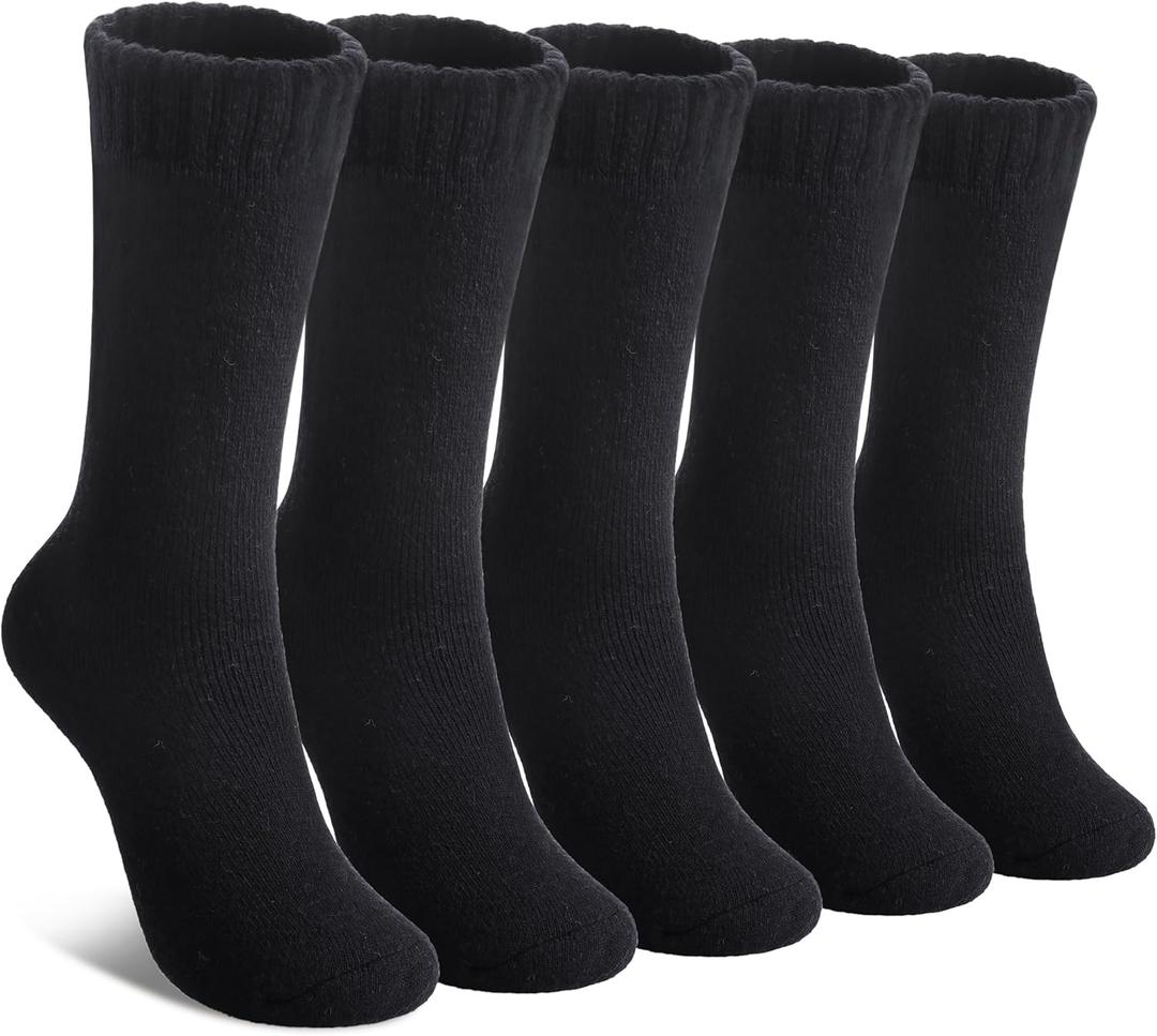 LINEMIN Wool Socks for Women Winter Warm Hiking Thick Warm Cozy Boot Crew Gift Socks 5 Pairs (Black)