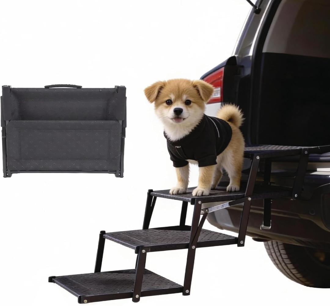 Dog Stairs 4 Steps Foldable Dog Ramp with Non-Slip Surface, Portable Dog Steps for Cars, SUV and Truck, Supports up to 250 lbs