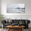 Belmrxne Coastal Wall Art Grey and White Ocean Wall Decor Lighthouse Canvas Painting Textured Aesthetic Artwork for Living Room Bedroom Dining Room Office 24x48 Inches