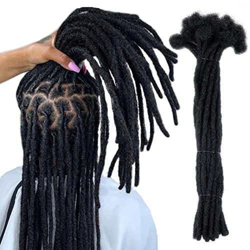 WacanDan 100% Human Hair Dreadlock Extensions for Men/Women, 0.4cm Thickness 6 Inch 60 Strands Full Handmade Can be Dyed and Bleached Permanent Loc Extensions Human Hair Natural Black