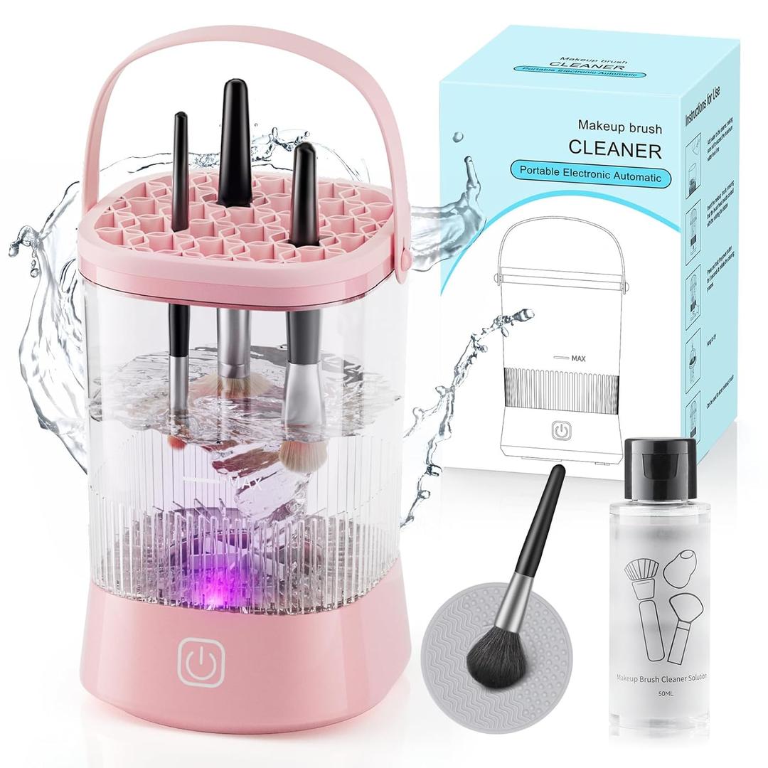 Electric Makeup Brush Cleaner - 9000 RPM Makeup Brush Cleaning Machine, IP65 Waterproof Automatic Makeup Brush Cleaner for Makeup Sponges and Brushes(Pink)