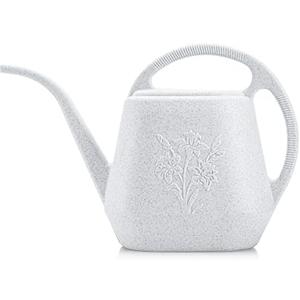 Fasmov 1-Gallon Plastic Watering Can with Comfortable Handle, Garden Watering Cans Long Spout for Indoor Outdoor Watering Plants (Gray White)